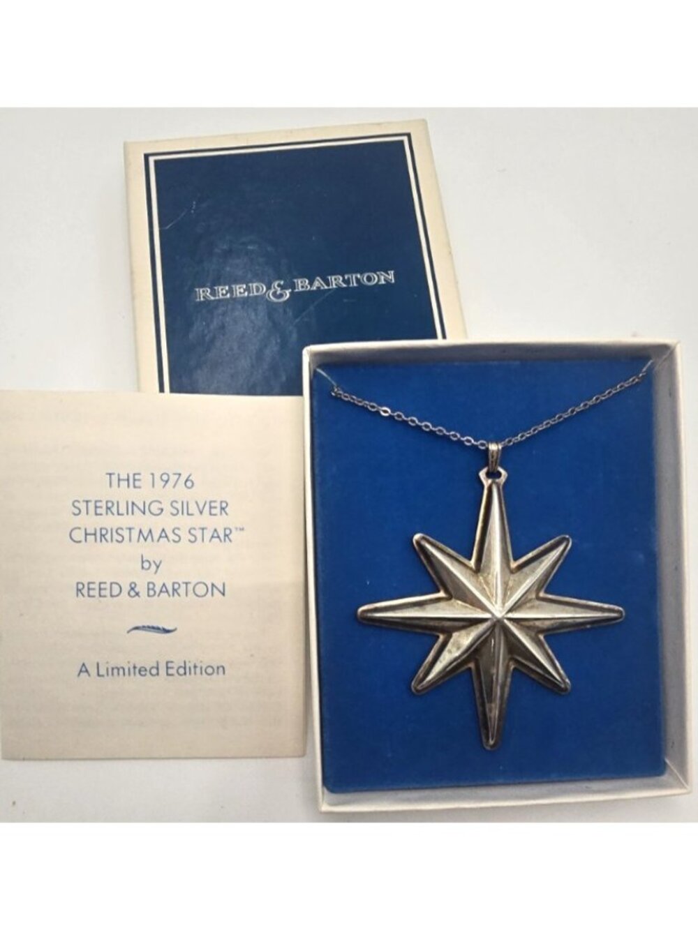 Reed & Barton Sterling Silver Necklace 1976 Christmas Star Pendant 18" In Box
